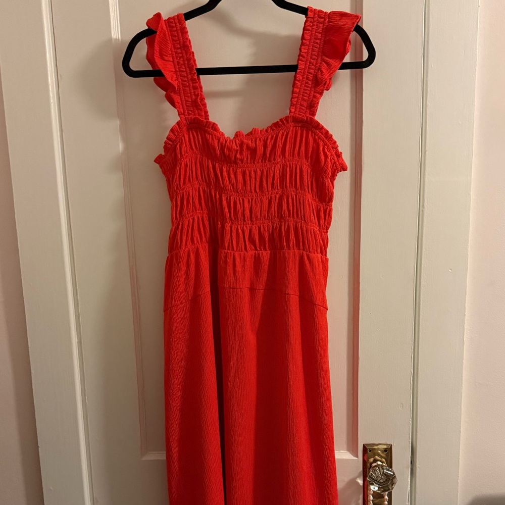 Bright Orange Sleeveless Smocked Dress